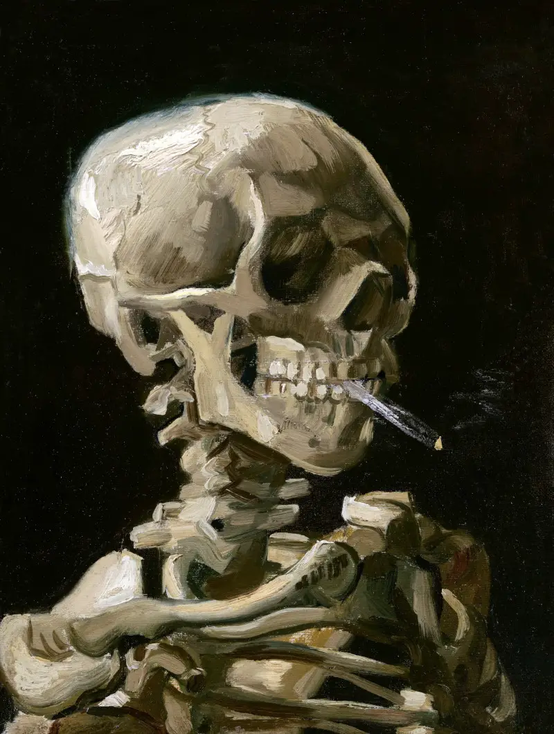 Kopf eines Skeletts mit brennender Zigarette von Vincent van Gogh